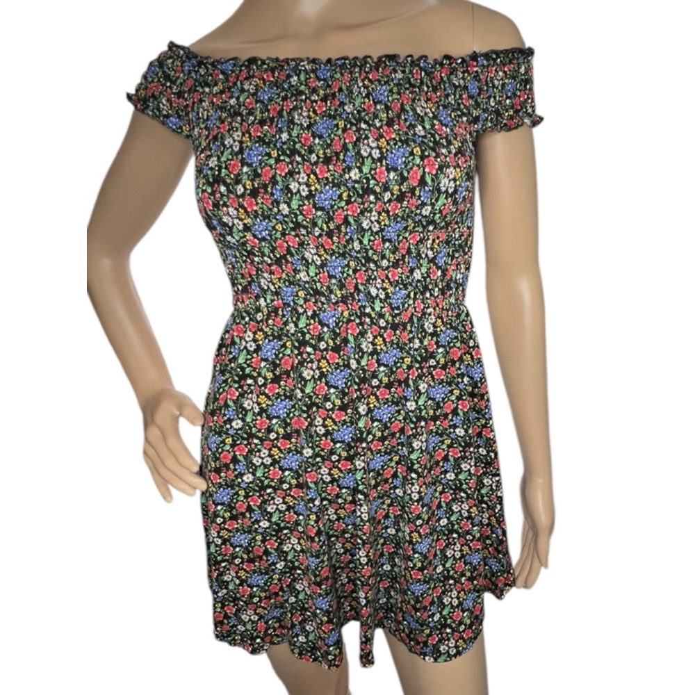 Forever 21 Floral Pattern Off Shoulder Smocked Cottagecore Mini Dress